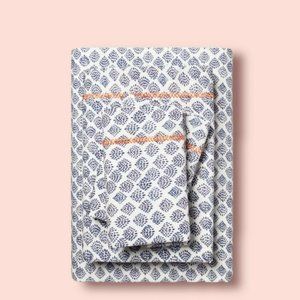 Opalhouse Cotton Twin/Twin XL Sheet Set Embroider White Blue Scallop Beach Shell